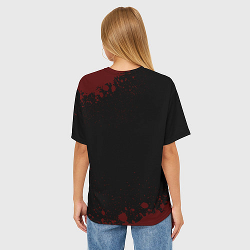 Женская футболка оверсайз Символ Roblox и краска вокруг на темном фоне / 3D-принт – фото 4