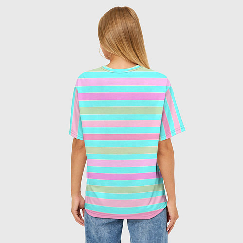 Женская футболка оверсайз Pink turquoise stripes horizontal Полосатый узор / 3D-принт – фото 4