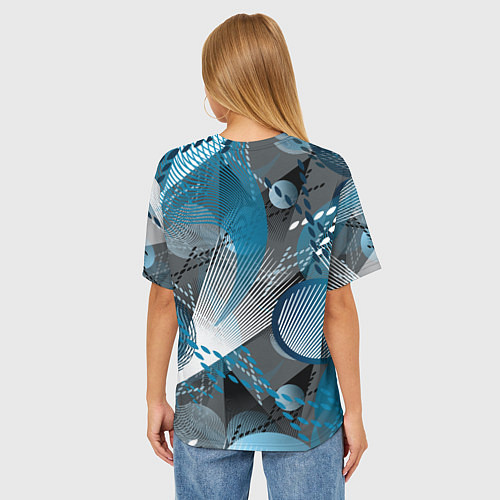 Женская футболка оверсайз Абстрактный серо-синий принт / 3D-принт – фото 4