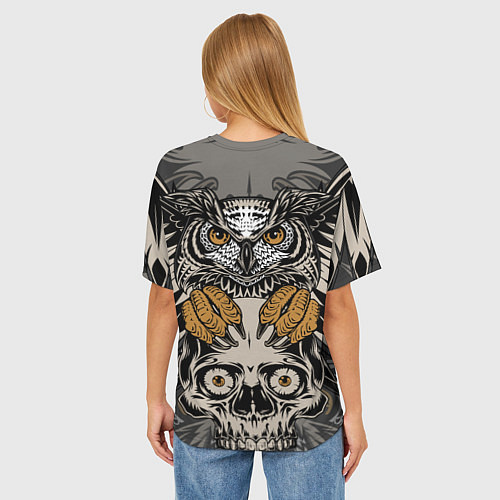 Женская футболка оверсайз Сова с черепом Owl with Skull / 3D-принт – фото 4