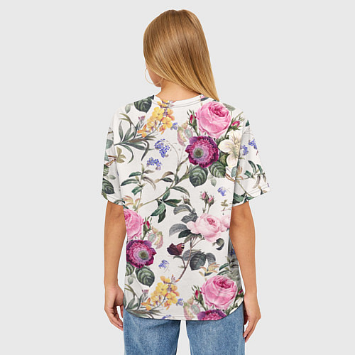 Женская футболка оверсайз Цветы Сказочные Розы и Герберы / 3D-принт – фото 4
