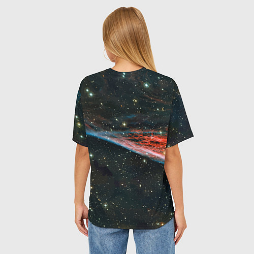 Женская футболка оверсайз Космический взгляд совы / 3D-принт – фото 4