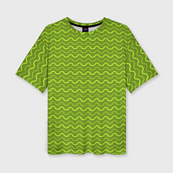 Женская футболка оверсайз Зеленые светлые и темные волнистые полосы