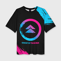 Женская футболка оверсайз Ghost of Tsushima Neon Gradient