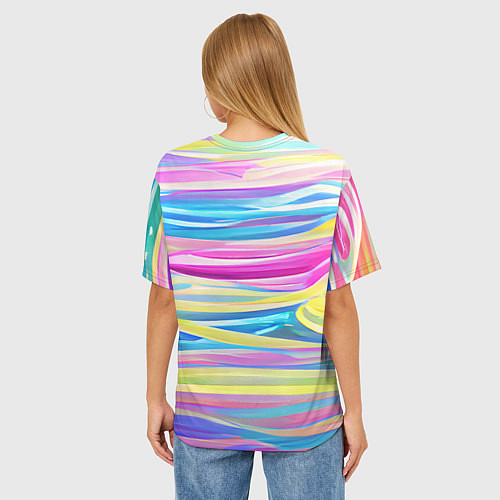 Женская футболка оверсайз Многоцветные волны / 3D-принт – фото 4
