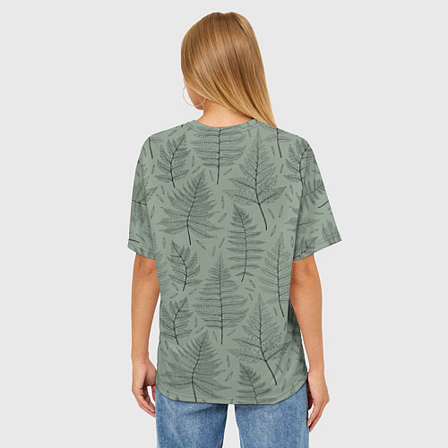 Женская футболка оверсайз Листья папоротника на зеленом фоне Минимализм / 3D-принт – фото 4