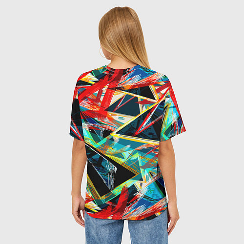 Женская футболка оверсайз Яркий абстрактный узор с неоновыми штрихами / 3D-принт – фото 4