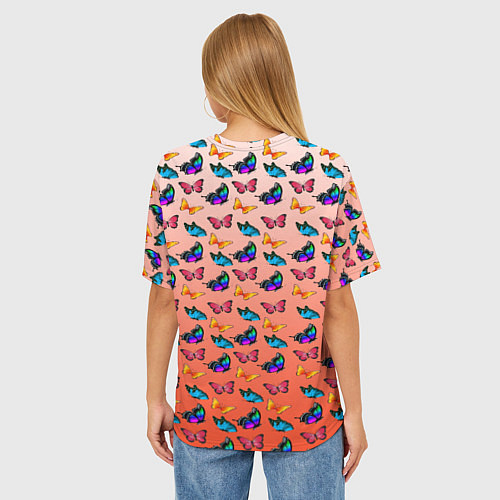 Женская футболка оверсайз Яркие и необычные бабочки / 3D-принт – фото 4