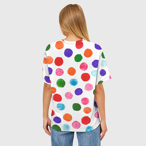 Женская футболка оверсайз Веселые акварельные кружочки / 3D-принт – фото 4