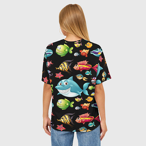Женская футболка оверсайз Прикольная акула и другие жители океана / 3D-принт – фото 4
