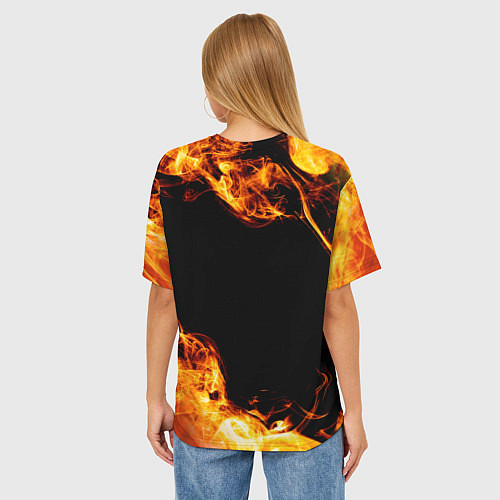 Женская футболка оверсайз Bring Me the Horizon и пылающий огонь / 3D-принт – фото 4