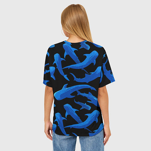 Женская футболка оверсайз Стая акул - паттерн / 3D-принт – фото 4