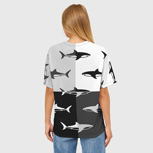 Женская футболка оверсайз Стая акул - pattern / 3D-принт – фото 4