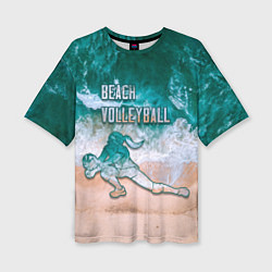 Женская футболка оверсайз Beach volleyball ocean theme