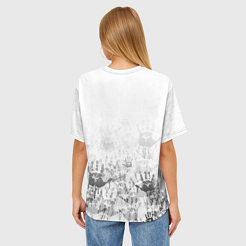 Женская футболка оверсайз Самурай и отпечатки павших войнов / 3D-принт – фото 4