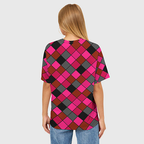 Женская футболка оверсайз Розово-красный геометрический узор / 3D-принт – фото 4