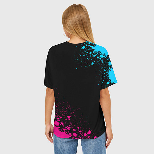 Женская футболка оверсайз Brawl Stars - neon gradient: символ и надпись верт / 3D-принт – фото 4