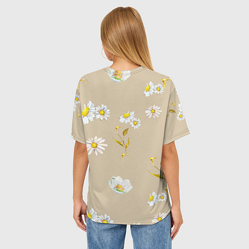Женская футболка оверсайз Цветущие Ромашки / 3D-принт – фото 4