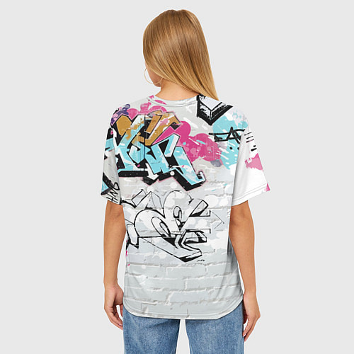 Женская футболка оверсайз Барт Симпсон на фоне стены с граффити / 3D-принт – фото 4