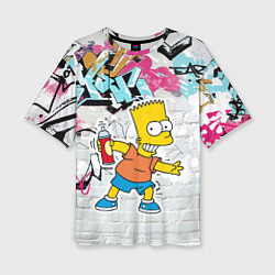 Женская футболка оверсайз Барт Симпсон на фоне стены с граффити