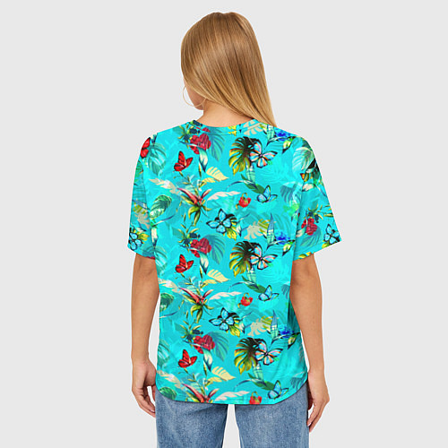 Женская футболка оверсайз Собачка - единорог на фоне цветов / 3D-принт – фото 4