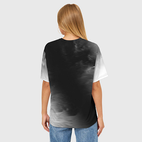 Женская футболка оверсайз Pantera glitch на темном фоне: символ и надпись ве / 3D-принт – фото 4