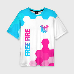 Футболка оверсайз женская Free Fire neon gradient style: символ и надпись ве, цвет: 3D-принт