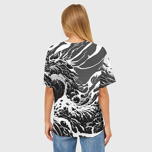Женская футболка оверсайз Черно-белые волны / 3D-принт – фото 4