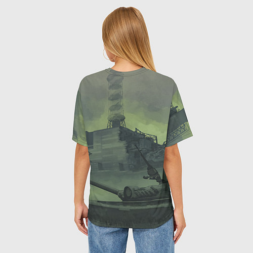Женская футболка оверсайз STALKER Военный На Танке Возле ЧАЭС / 3D-принт – фото 4