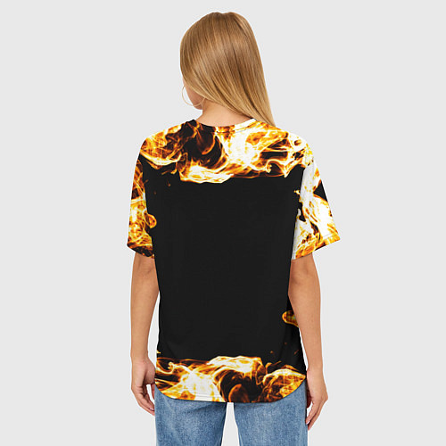 Женская футболка оверсайз Scorpions рок кот и огонь / 3D-принт – фото 4