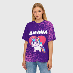 Футболка оверсайз женская Диана единорог с сердечком, цвет: 3D-принт — фото 2
