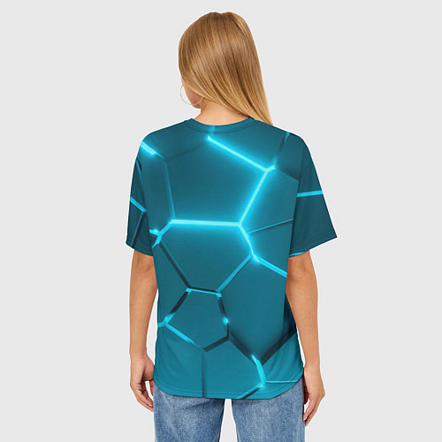 Женская футболка оверсайз Ледяные неоновые геометрические плиты / 3D-принт – фото 4