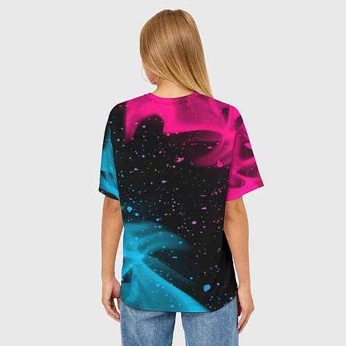 Женская футболка оверсайз Dead Space - neon gradient: символ и надпись верти / 3D-принт – фото 4