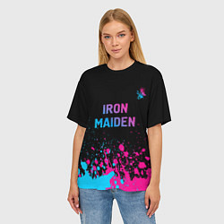 Футболка оверсайз женская Iron Maiden - neon gradient: символ сверху, цвет: 3D-принт — фото 2