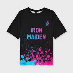Футболка оверсайз женская Iron Maiden - neon gradient: символ сверху, цвет: 3D-принт