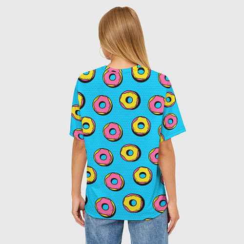 Женская футболка оверсайз Желтые и розовые пончики / 3D-принт – фото 4