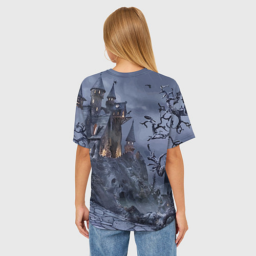 Женская футболка оверсайз Старый заброшенный замок - Halloween / 3D-принт – фото 4