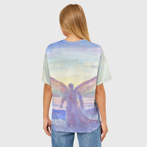 Женская футболка оверсайз Архангел в облаках акварель / 3D-принт – фото 4