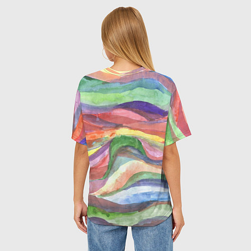 Женская футболка оверсайз Красочные волны акварель / 3D-принт – фото 4