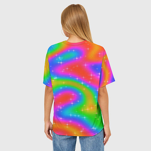 Женская футболка оверсайз Световые блики на радужном фоне / 3D-принт – фото 4