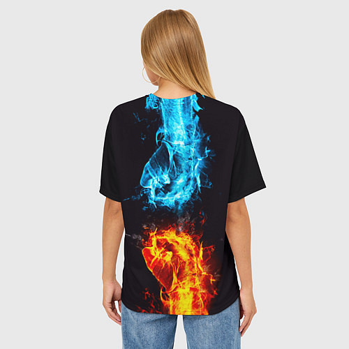 Женская футболка оверсайз Огонь и вода - противостояние / 3D-принт – фото 4