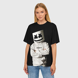 Футболка оверсайз женская Marshmello на чёрном фоне, цвет: 3D-принт — фото 2