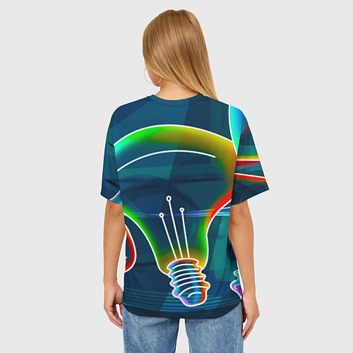 Женская футболка оверсайз Неоновые лампы - коллаж / 3D-принт – фото 4