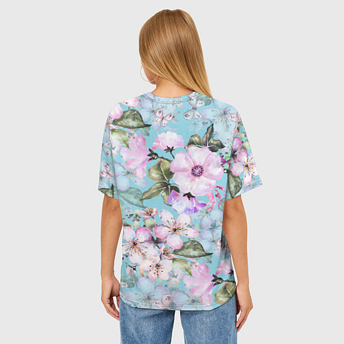 Женская футболка оверсайз Яблоня в цвету акварель / 3D-принт – фото 4