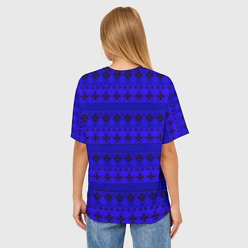 Женская футболка оверсайз Скандинавский орнамент Синий кобальт / 3D-принт – фото 4