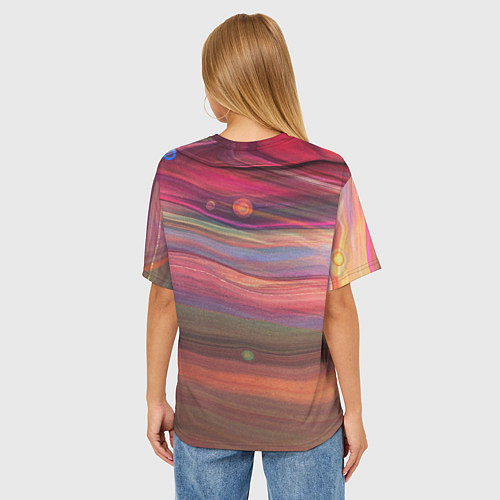 Женская футболка оверсайз Розово-оранжевый абстрактный песок / 3D-принт – фото 4