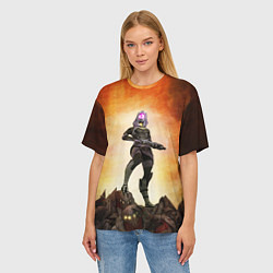 Футболка оверсайз женская Кварианка стоит на горе трупов в свете огня, цвет: 3D-принт — фото 2