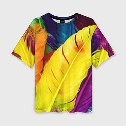 Женская футболка оверсайз Разноцветные перья птиц