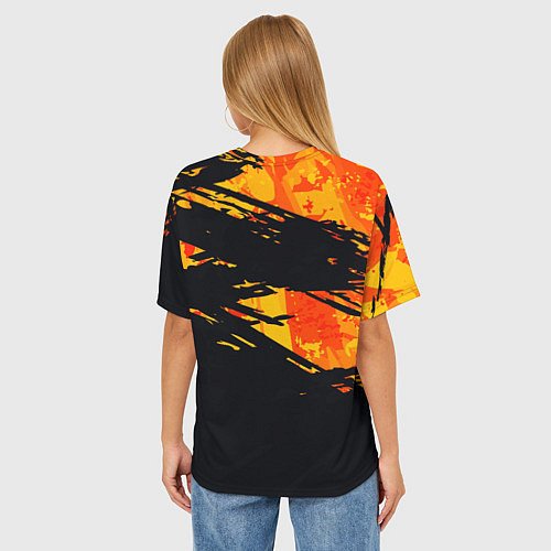 Женская футболка оверсайз Orange and black / 3D-принт – фото 4