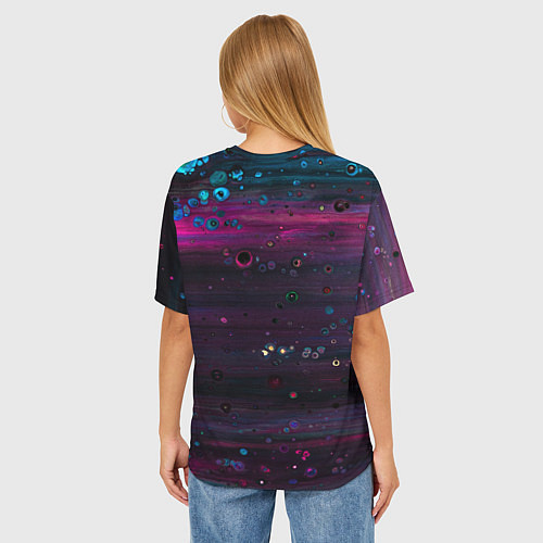 Женская футболка оверсайз Фиолетовые абстрактные волны и камни / 3D-принт – фото 4